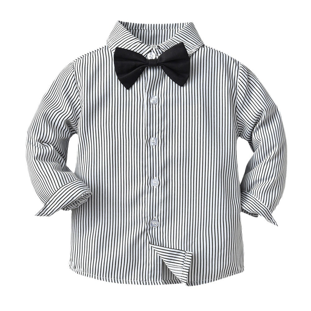 Boys' fall outfit: striped shirt for autumn, british style birthday dress, kids' runway performance costume