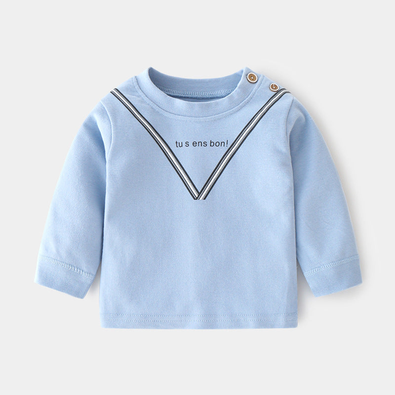 Babylon baby autumn clothes baby pure cotton home retropure cottonspring & fallintimates bottom shirt children's clothing shoulder open t-shirt