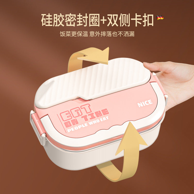 304 stainless steel thermal insulation lunch box Office workers can microwave oven heating large-capacity lunch box student grid bento box