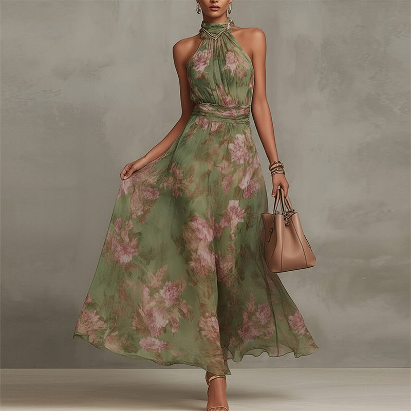 women's summer new arrivals:  cross-border fashion - elegant printed halter neck bodycon dress