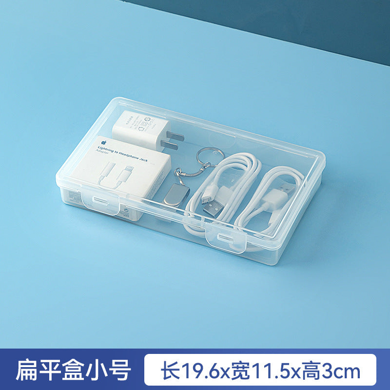 Desktop long rectangular storage box with lid grid transparent storage box flip plastic data cable storage box