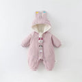 Baby girl winterfleece-lined jumpsuit winter thickenedheattech cartoon cute jacket climbing suit hooded khaki