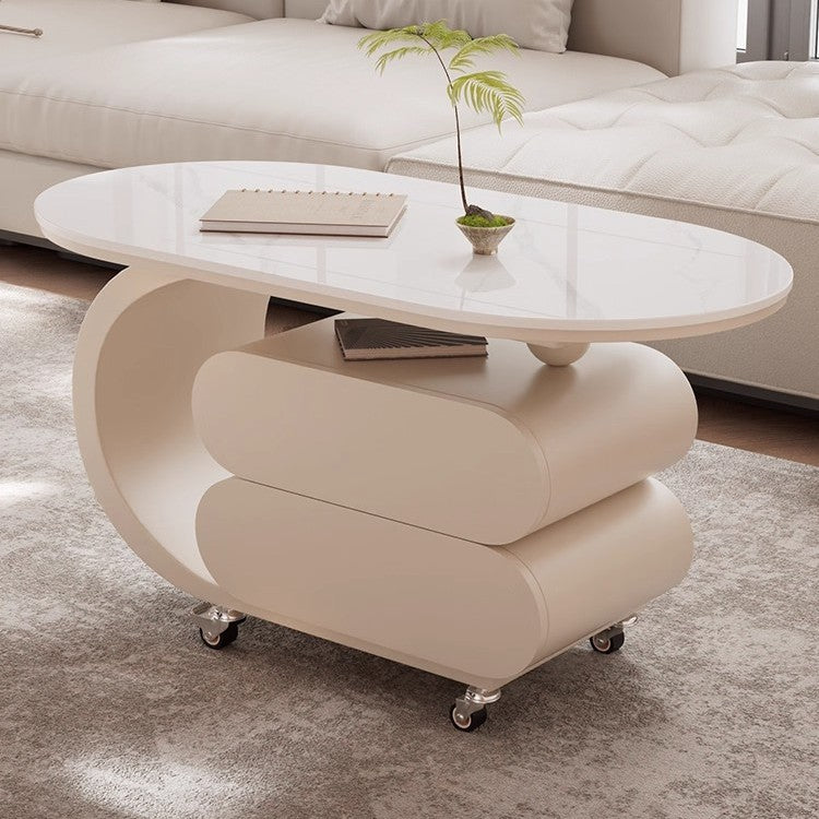 Luxury italian rock slab mobile coffee table - modern minimalist creative coffee table for small apartments and living rooms