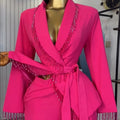 European and american cross-border women's fashion:  autumn/winter new collection - statement blazer with heavy-duty tie detail and wide-leg trousers set