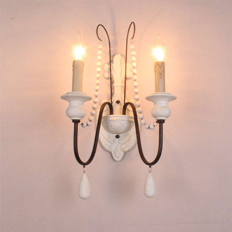 American retro wall lamp - cordless charging, solid wood, french style for living room, bedroom, bedside, hallway, stairway, candle wall sconce