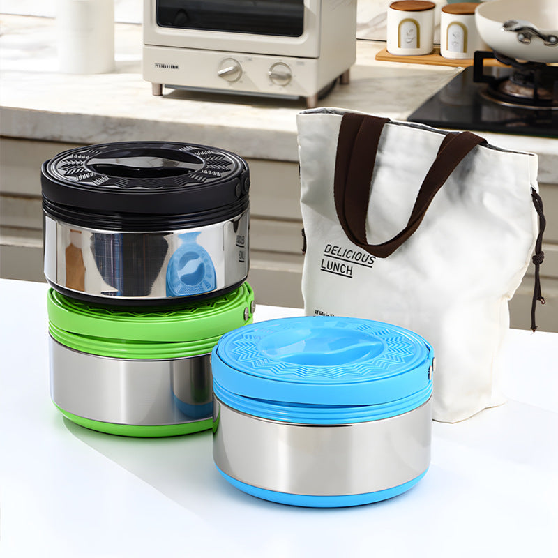 Takeaway insulated rice bucket for office workers with soup and rice portable fresh satchel pot stainless steel three-piece set processing personalized