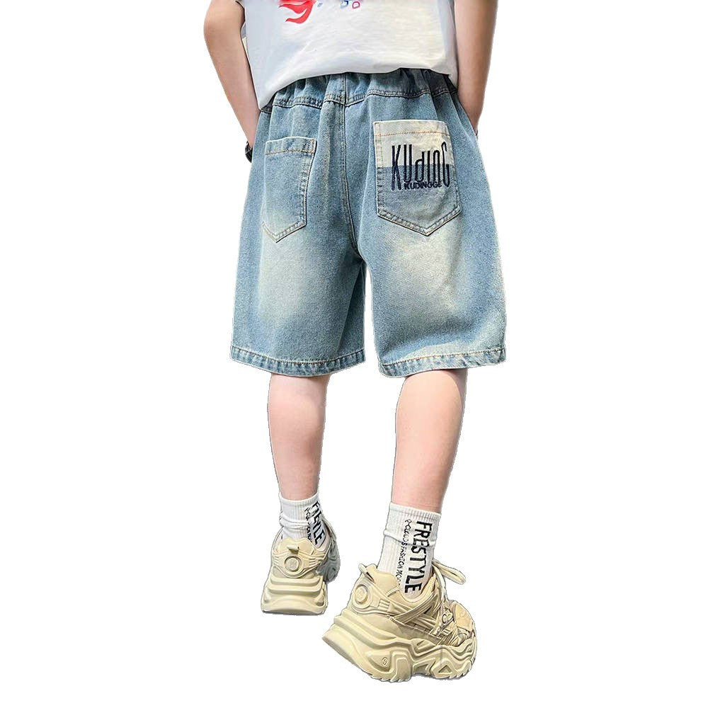 Korean style trendy boys' denim shorts - lightweight summer  collection - mid-to-large size boys' 5-inch shorts - trendy kids' unique & stylish outfit - timeless design
