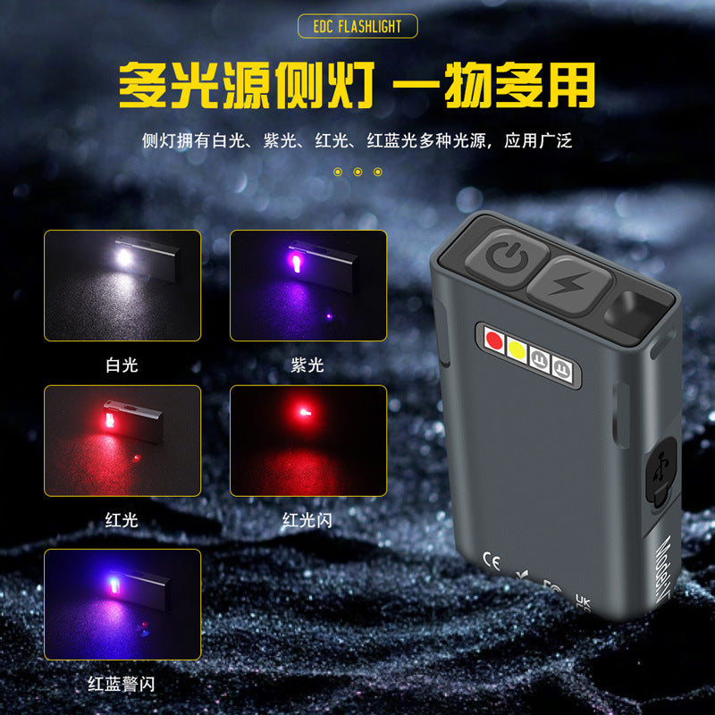 Aluminum alloy V7 strong light flashlight wide back clip mini magnetic work light running light red and blue flash warning side light