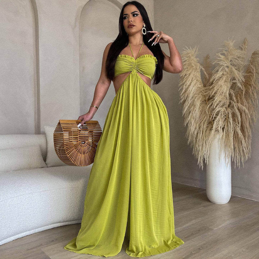 e-commerce source factory  hot selling sexy chiffon chest-wrapped backless wide-leg jumpsuit european and american women's clothing