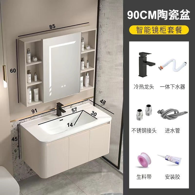 Space aluminum bathroom cabinet ceramic wash basin cabinet combination bathroom wash basin cabinet waterproof moisture-proof basin