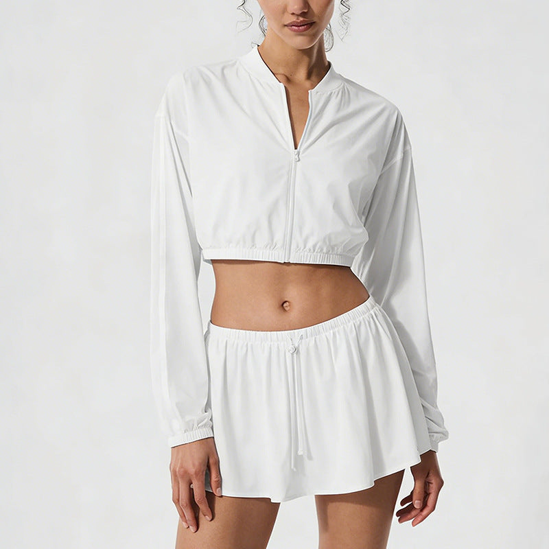cool cloth sportswear casuallong sleevesfashion quick-drying tops short skirt zipper sun protection clothing breathable outwear summer