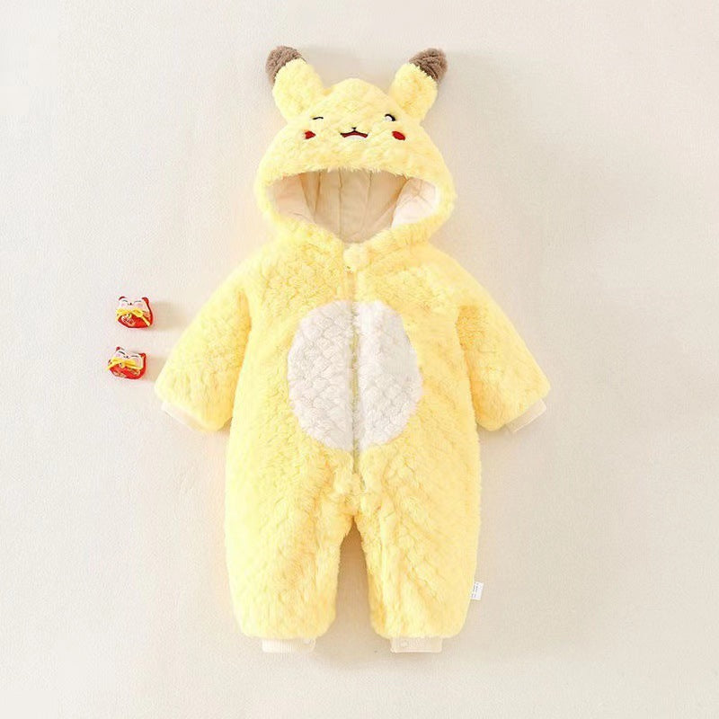 Newborn baby winter cute cartoon clothes, thickened romper/outfit for boys and girls, trendy onesie for crawling and holding
