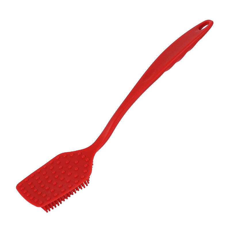 Silicone brush is soft and does not scratch the pot. silicone all-in-one long handle brush. pot washing brush. kitchen decontamination cleaning brush