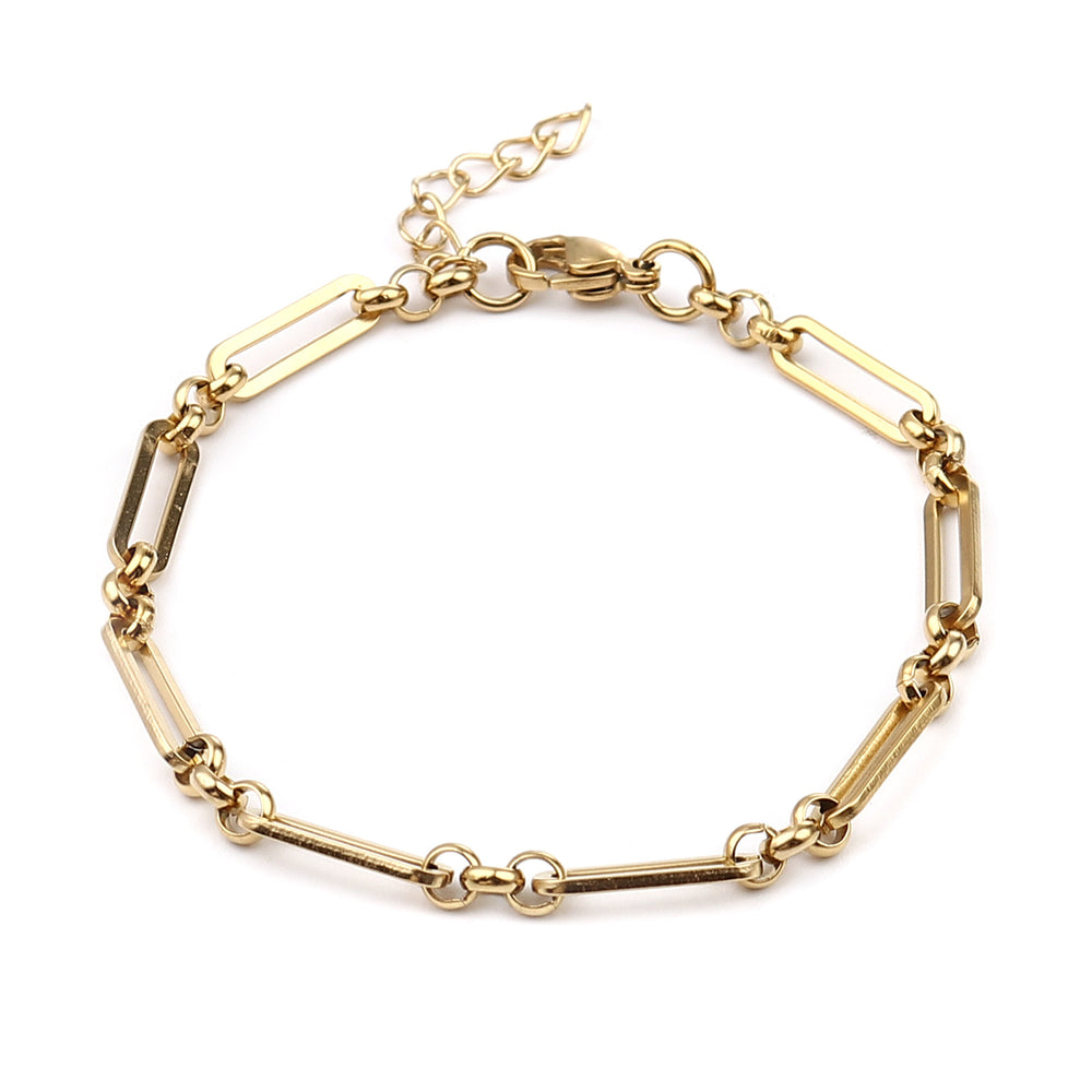 New stainless steel handmade bracelet for men and women, gold-tone oval adjustable metal chain bracelet