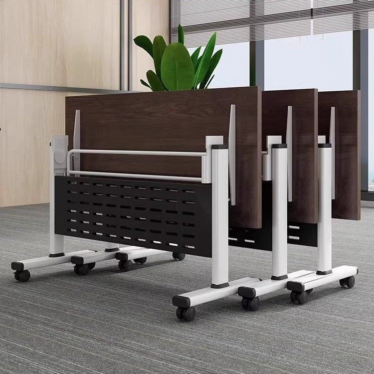 Mobile folding table and chair set, interlocking flip-top office desk, bench seating, training table with wheels, multifunctional conference table
