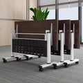 Mobile folding table and chair set, interlocking flip-top office desk, bench seating, training table with wheels, multifunctional conference table