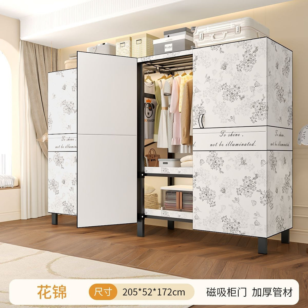 Easy-to-assemble, foldable wardrobe for bedrooms, ideal for home use or rental properties. dustproof, moisture-proof, with reinforced construction, fully sealed, and mildew-resistant. features a convenient swing-out door