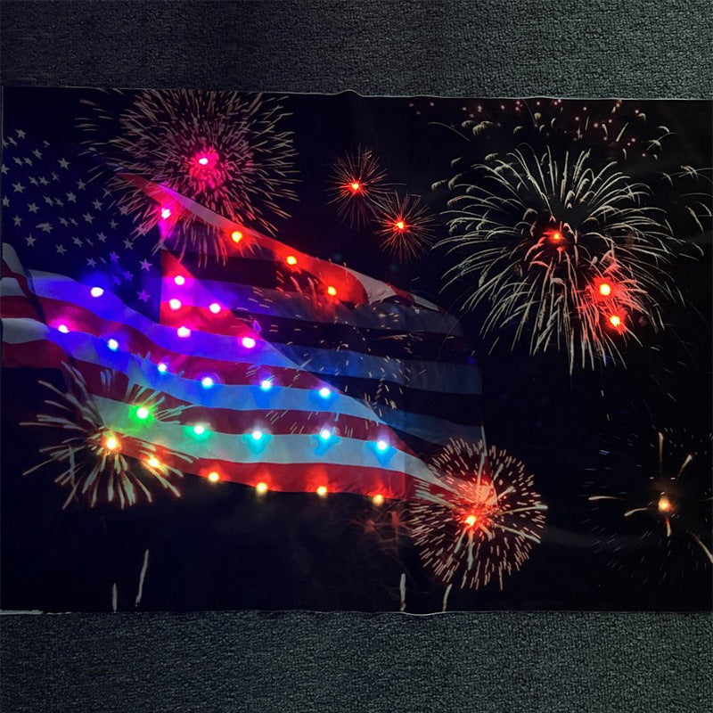Cross-border new Independence Day cloth painting light American flag led lighting living room bedroom light string decorative lights