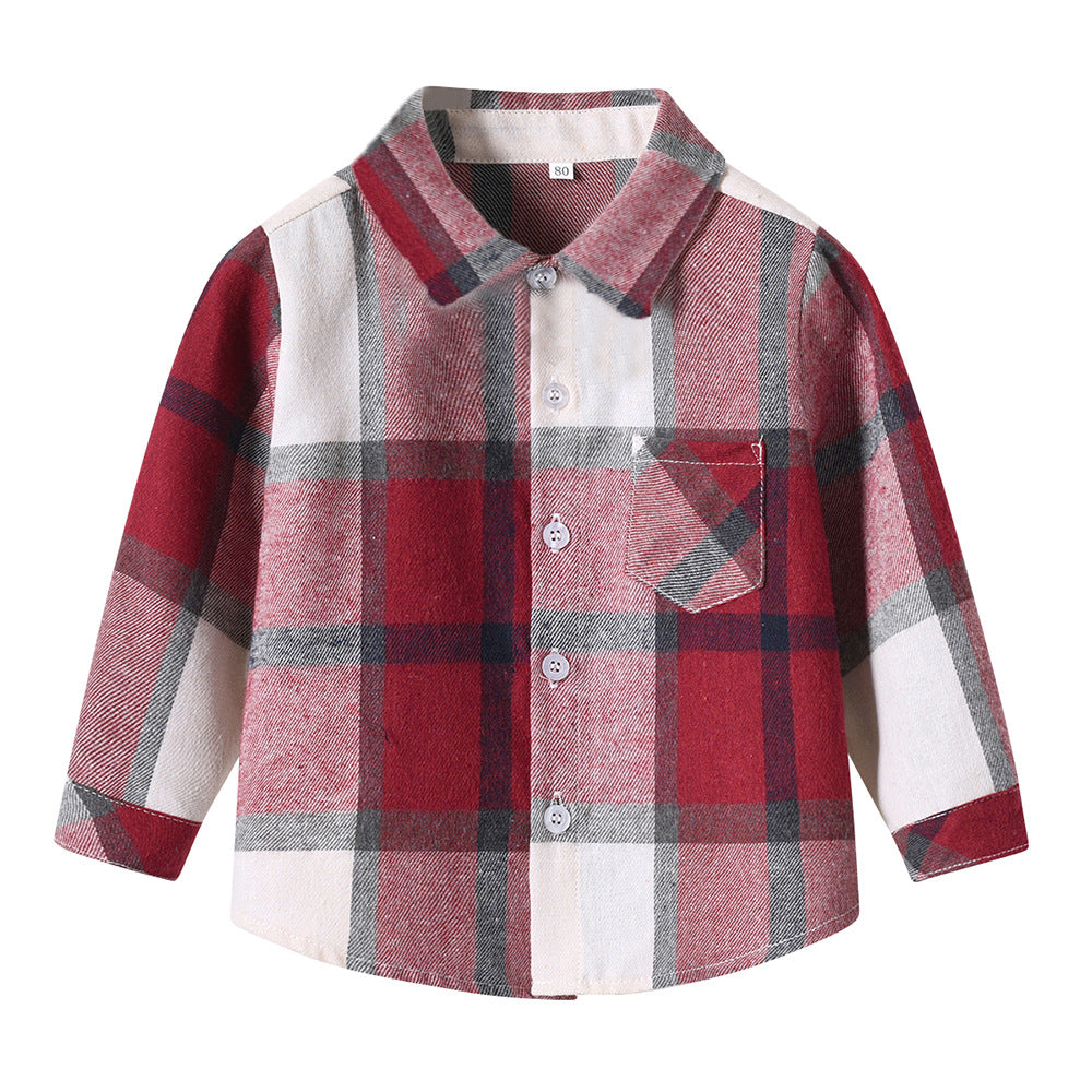New spring/autumn lightweight cotton shirt for boys - preppy style long-sleeve plaid shirt for children