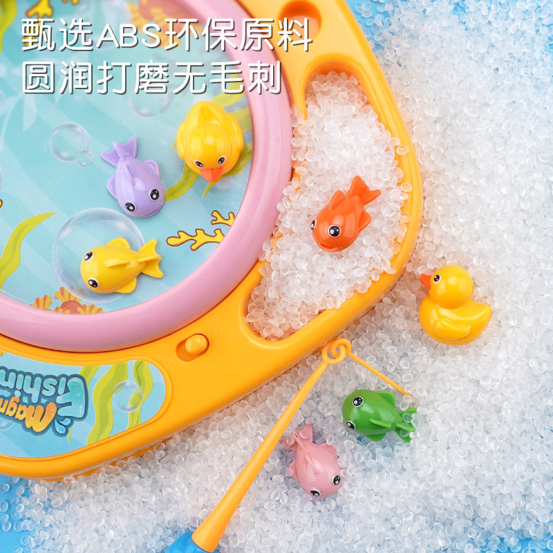 Little yellow duck electric music rotating magnetic fishing game - cross-border early education pretend play educational toy for boys and girls