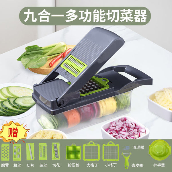 Multifunctional vegetable cutting artifact, vegetable cutting machine, shredder, scribing device, hand guard, vegetable wiper, dicing and planing device
