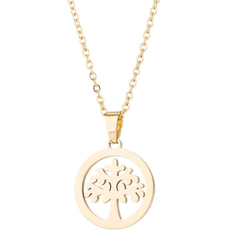 European and american cross-border new jewelry stainless steel inner ring hollow tree of life pendant necklace women's fashion popular necklace