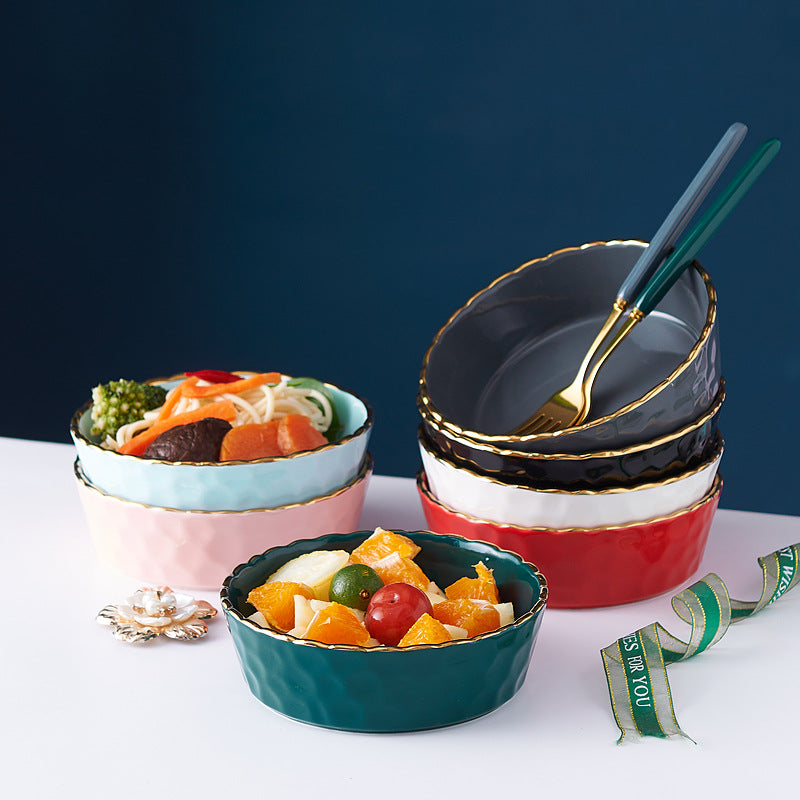 Nordic style ceramic bowl - perfect for fruit, desserts, salads, pasta, and breakfast. features a delicate lace design