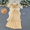spring new french sexy one-shoulder cropped top and ruched midi skirt vacation outfit set