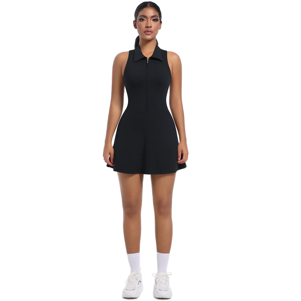 New women's cross-border slim-fit high-waisted turn-down collar activewear dress set for running, golf, tennis, and yoga