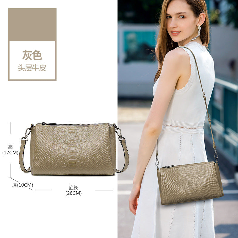 Genuine leather bag 2025 new trendy high-end fashion cowhide crocodile pattern shoulder bag large capacity mother messenger bag women
