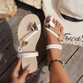 Plus size women's summer slippers & sandals - heart buckle flat sandals, slip-on strappy beach slides