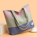 Large capacity canvas tote bag for women, 2023 new color block shoulder bag, minimalist commuter handbag, striped tote bag
