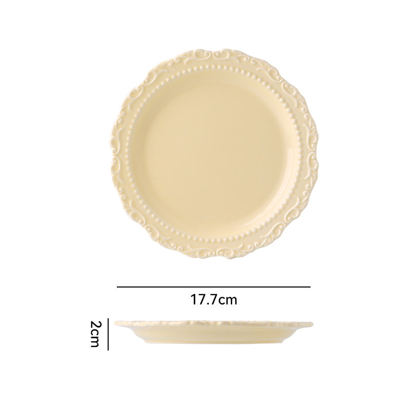 Ins embossed ceramic dinnerware set - vintage style dinner plates, western dinner plates, vegetable plates, royal style cream ceramic plates