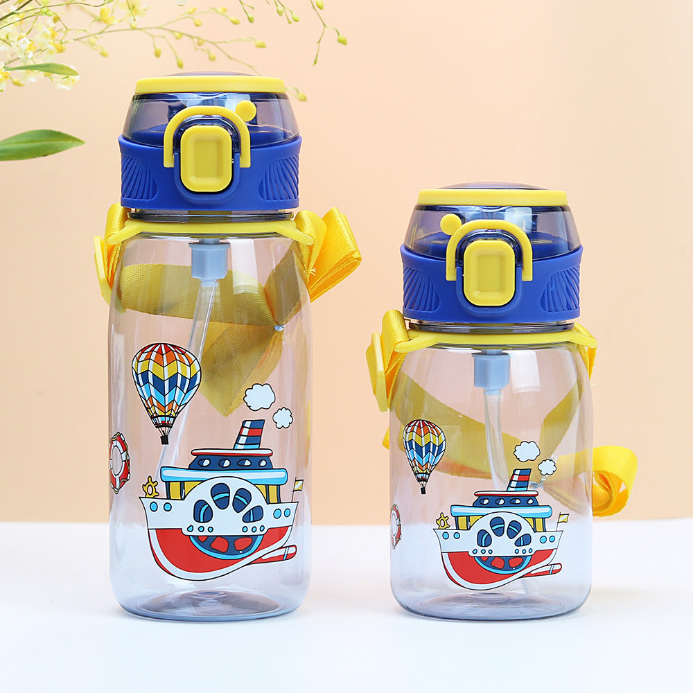 Factory personalized cute cartoon kids plastic cup duckbill straw cup portable strap cup cross-border water cup
