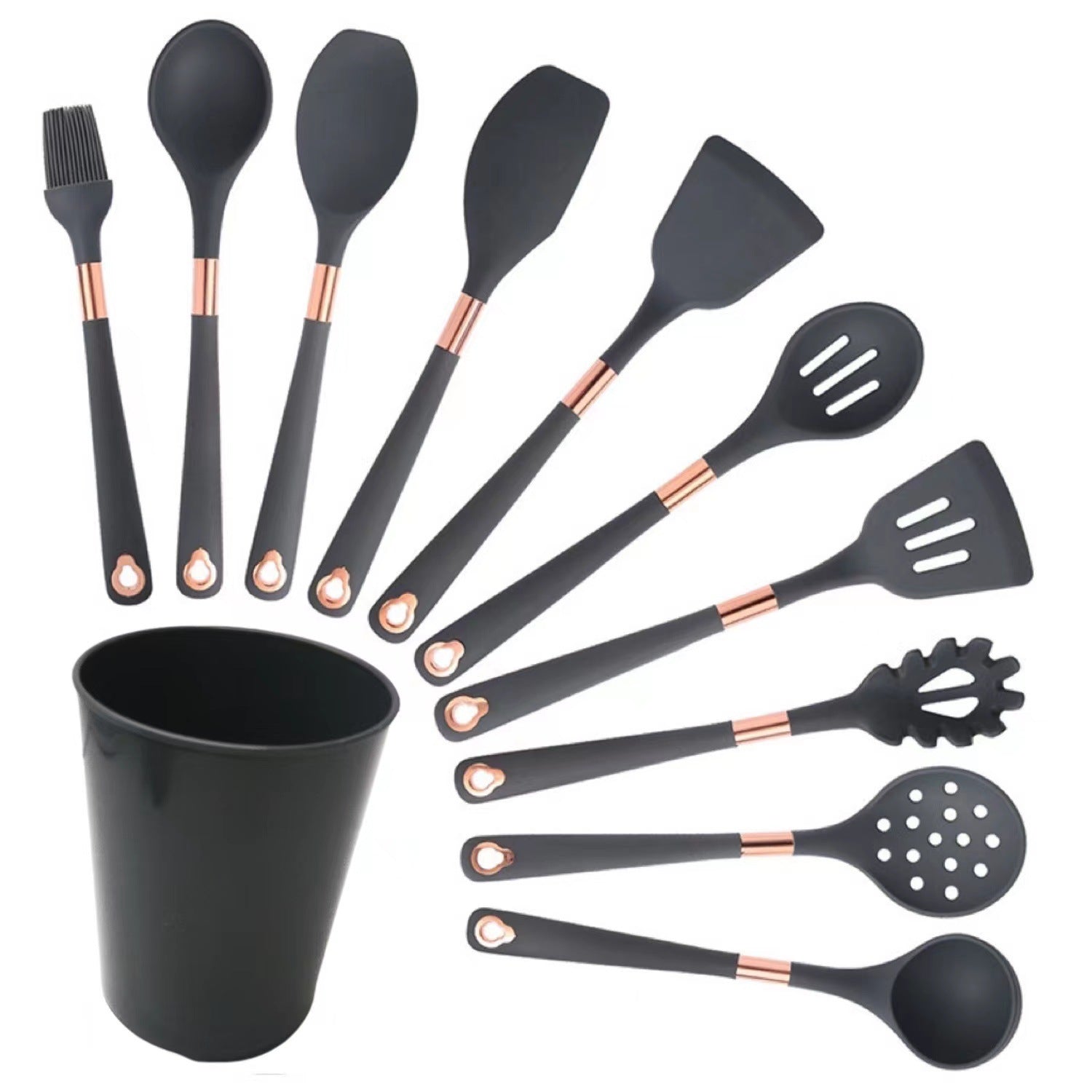 Cross-border silicone cooking spaghetti spoon scraper set Kitchenware rose gold handle large kitchen set high temperature resistance
