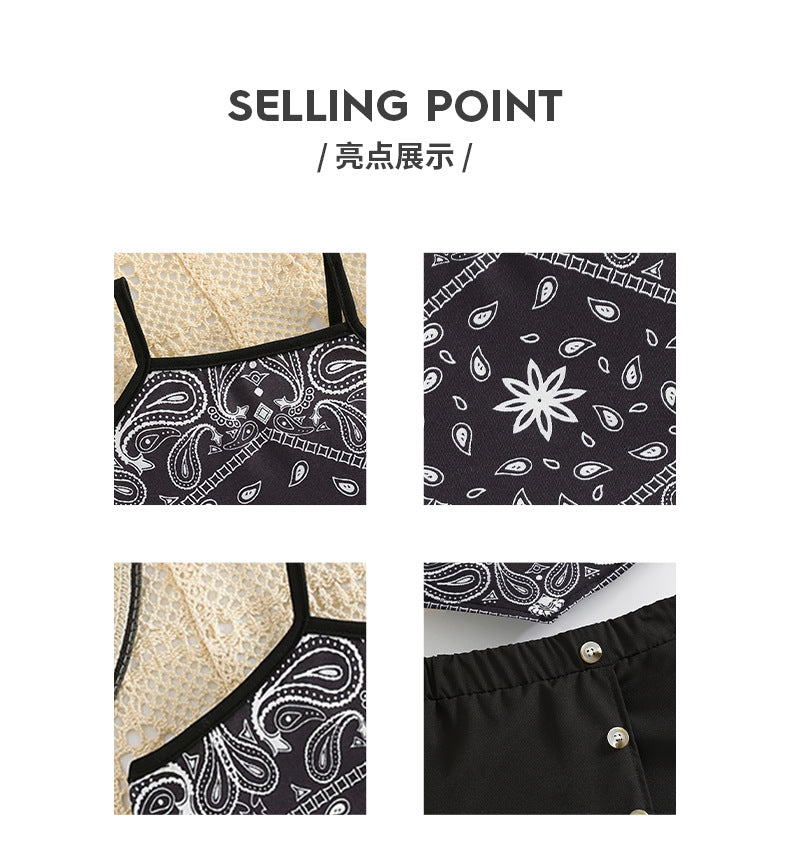 girls' summer outfit: paisley print cami top with black shorts skirt - two-piece set for summer baby girls and children