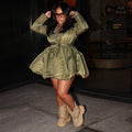 e-commerce source factory: trendy, youthful, color-blocked pleated babydoll midi-length cotton-padded jacket