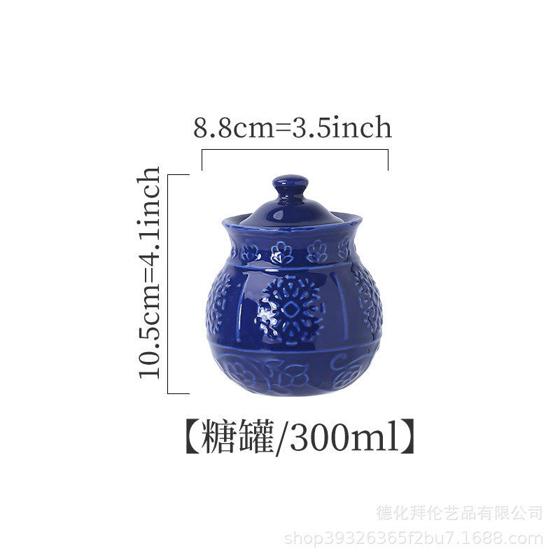 Embossed blue steak plate french western dinner plate personalized retro style ceramic milk jug sugar bowl suit tableware wholesale