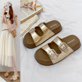 Shiny versatile buckle sandals women's lazy casual beach birkenstock comfortable summer flip-flops thick sole