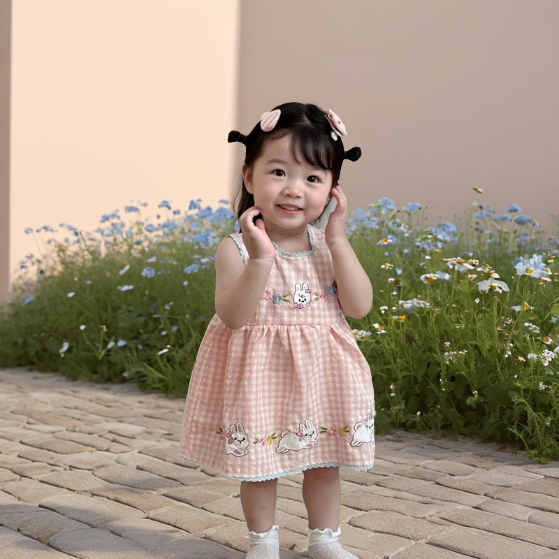 Girls' spring/summer  new korean style bunny plaid vest dress - stylish cartoon dress for baby girls and toddlers
