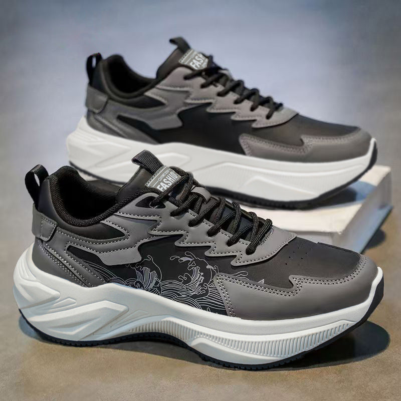 Men's athletic shoes - 2026 spring collection - leather, waterproof, thick-soled, height-increasing, casual sneakers for students
