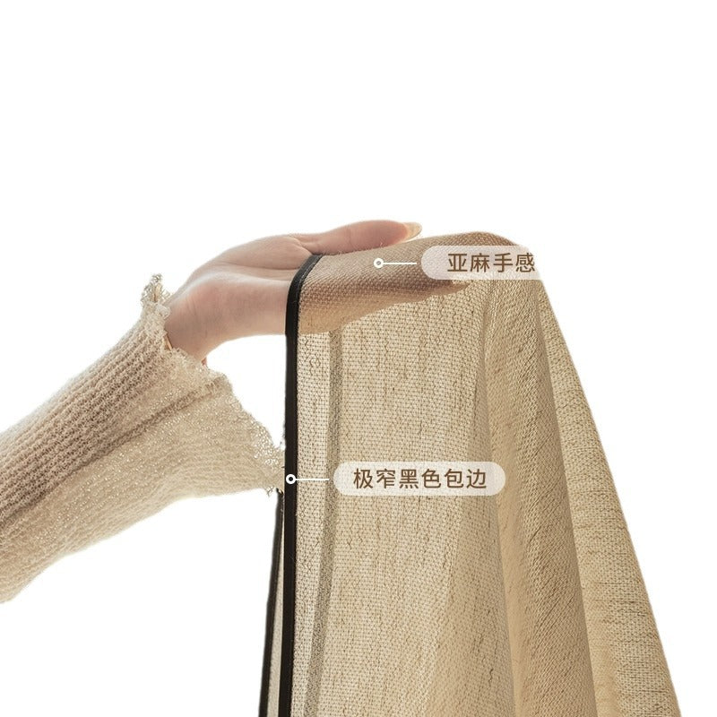 Original black edge cream linen gauze curtain decorative window gauze curtain gauze classy living room bedroom punch-free gauze
