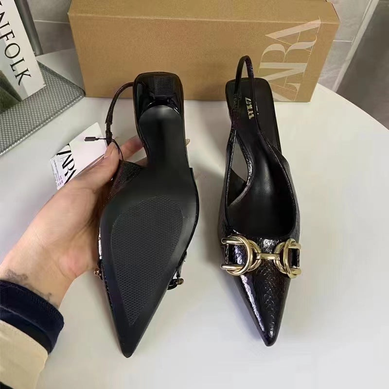 2024 summer women's pointed-toe decorated open-back high heel sandals, closed-toe pumps, low-cut casual stiletto mules