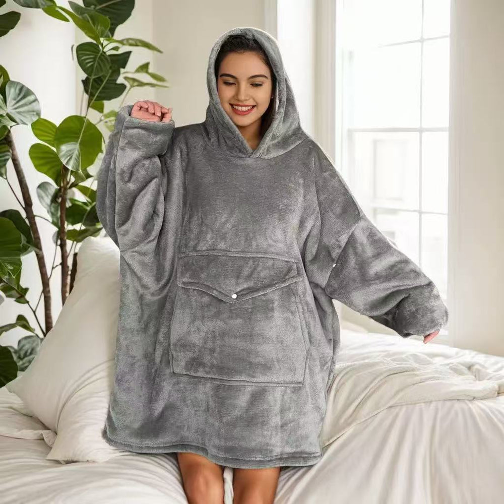 European and american style lambswool hooded fleece blanket - oversized printed sweatshirt loungewear for women and couples