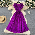 Miya pleated dress women's  summer european and american fashion 3d lace tie waist sleeveless pleated maxi dress