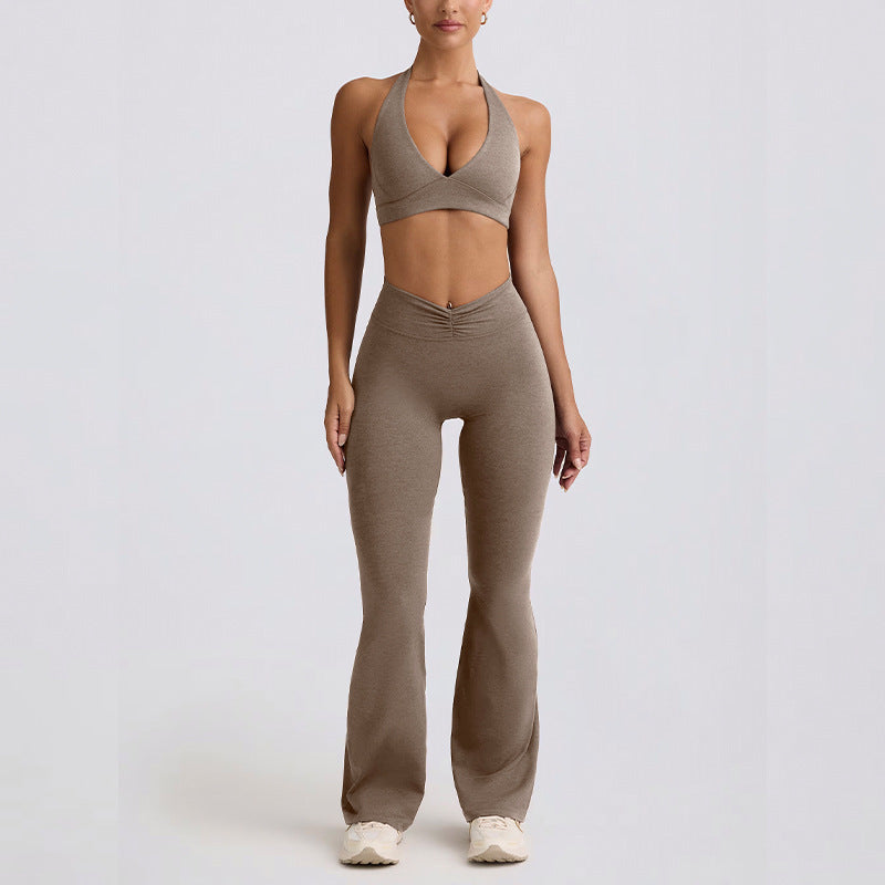 Sling backless nude back running halter sports intimates bra fitness flare pants yoga suit women