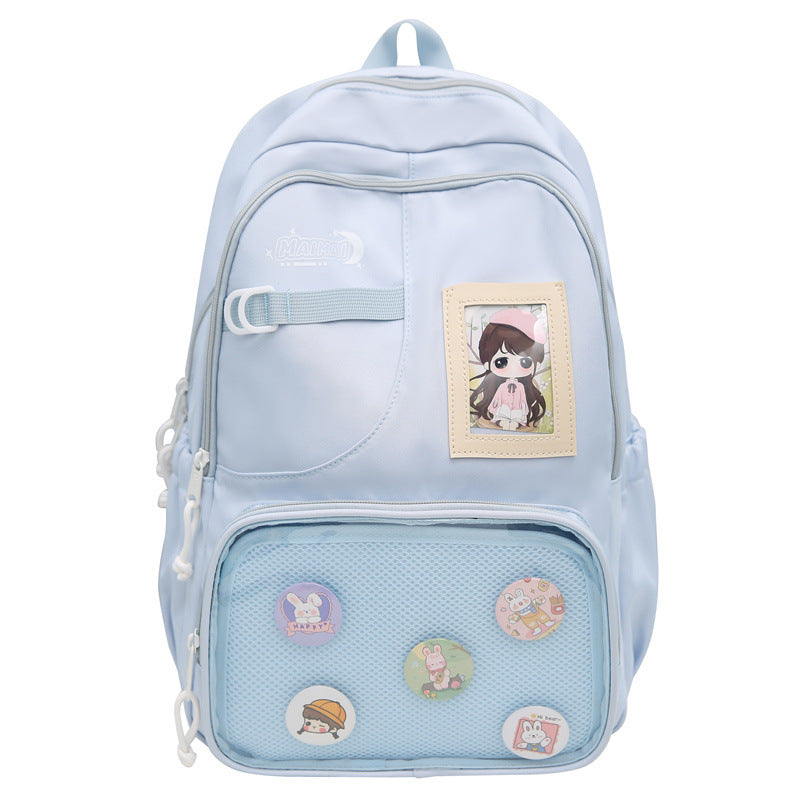 Transparent pocket student backpack - large capacity, new korean style cartoon design - wholesale