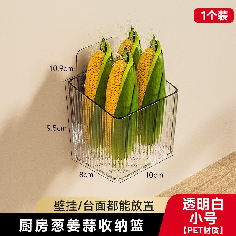 Kitchen onion, ginger and garlic storage basket, no punching wall hanging handy gadget, ginger and garlic basket, spice storage rack, storage box