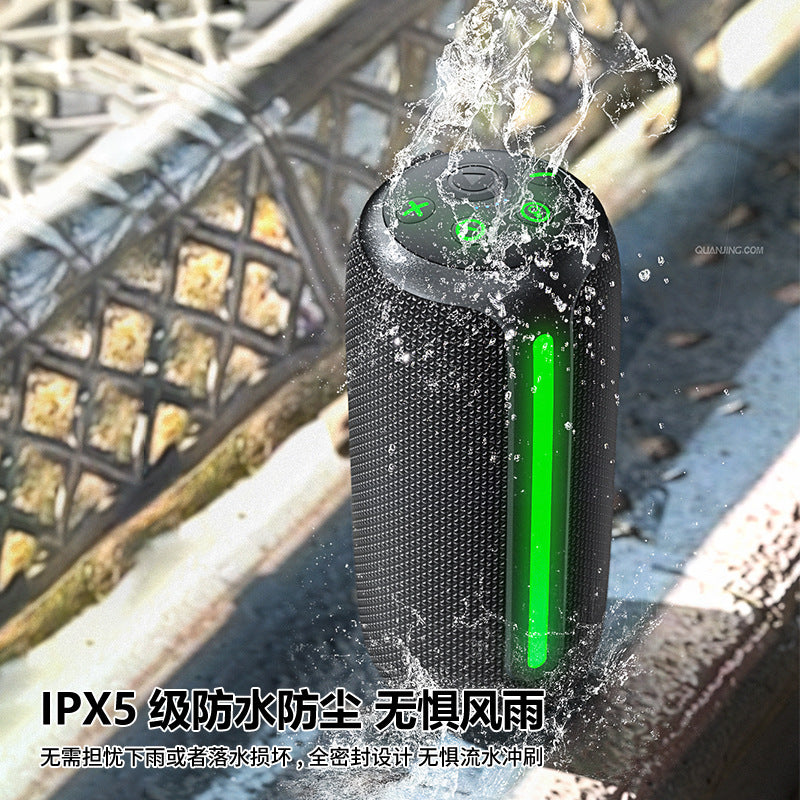 New wireless bluetooth speaker, outdoor waterproof portable subwoofer with rgb lighting, cylindrical fabric audio system