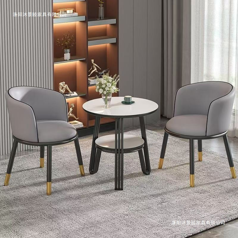 Luxury negotiation table and chair set - modern minimalist rock slab small round table hotel reception desk and chair set (one table, two chairs)